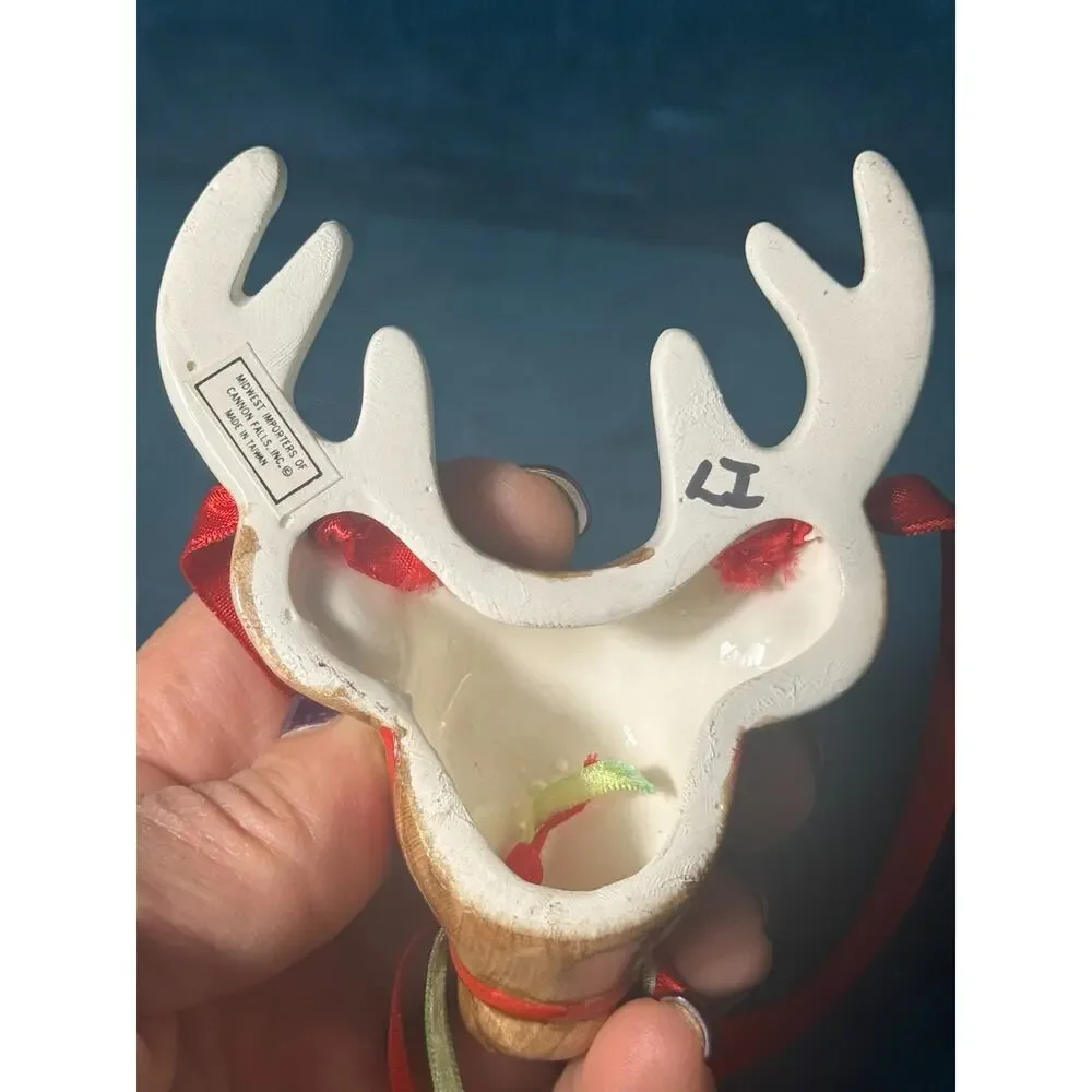 VTG Midwest Imports Reindeer Head Ceramic Christmas Ornament Taiwan - See Pics